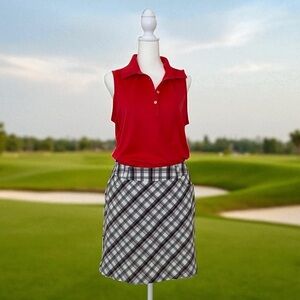 TEHAMA Nancy Haley Golf/Tennis White, Red & Black Plaid Skort Size: 6